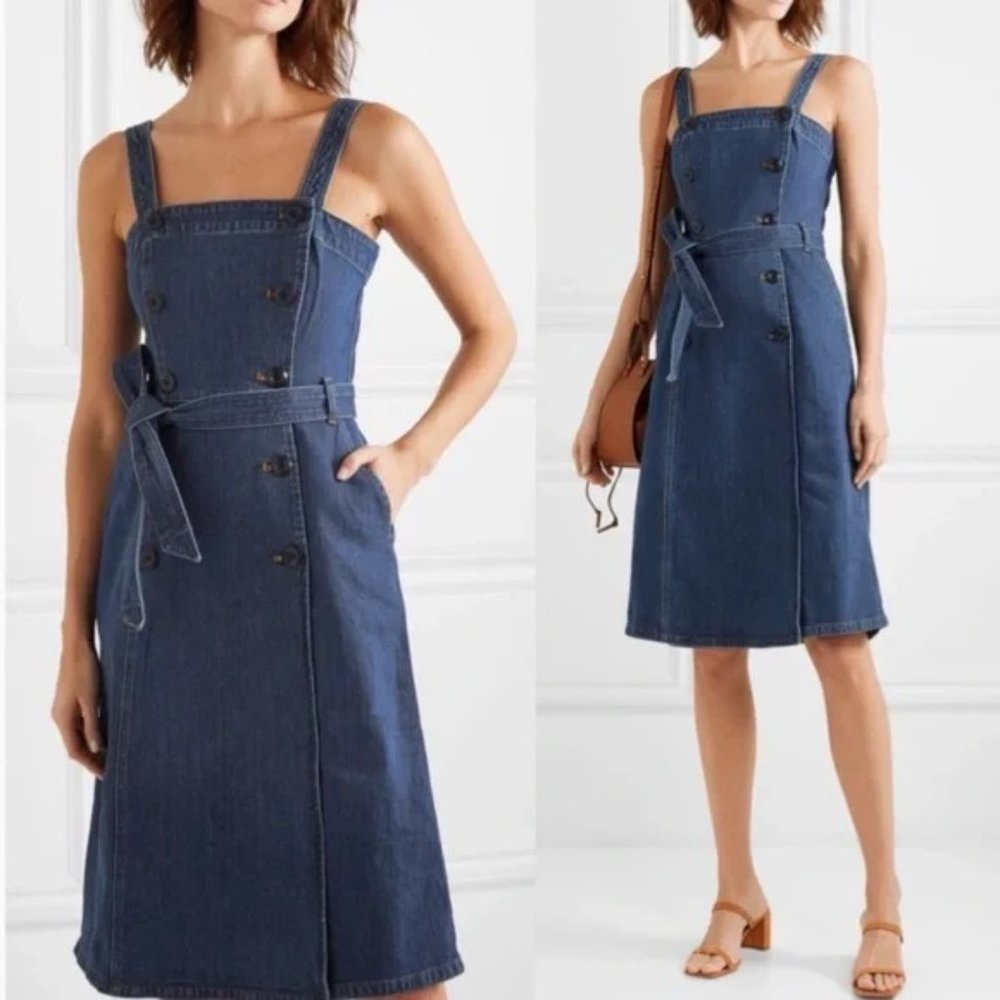 Jcrew Button-front trench dress in stretch denim NWT